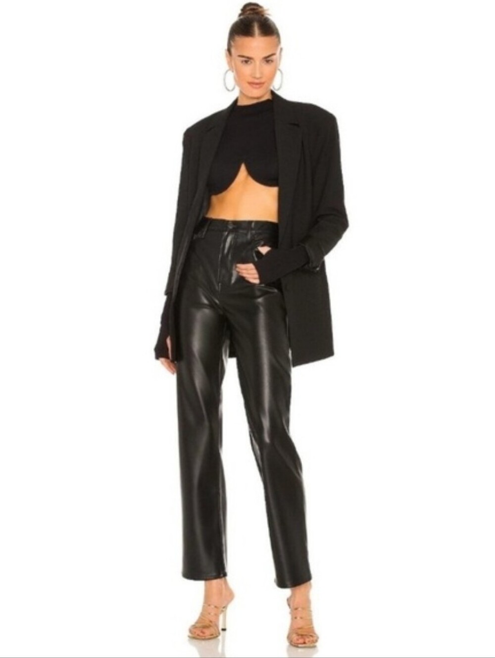 PISTOLA x REVOLVE Cassie Super High Straight Pant Black Vegan Leather. Size 29